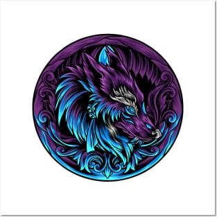 Wolf Head With Ornament Fantasy Artsy Style Posters and Art